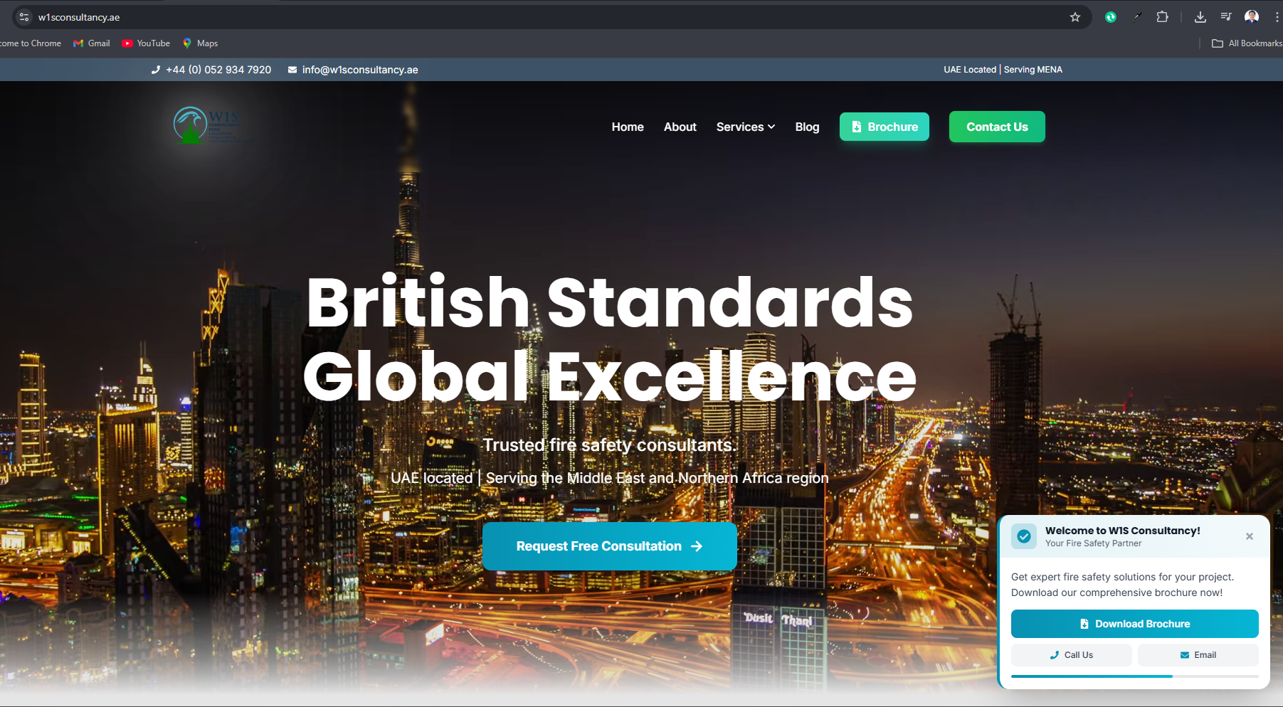 Fire safety corporate website — UAE-based firm serving the MENA region